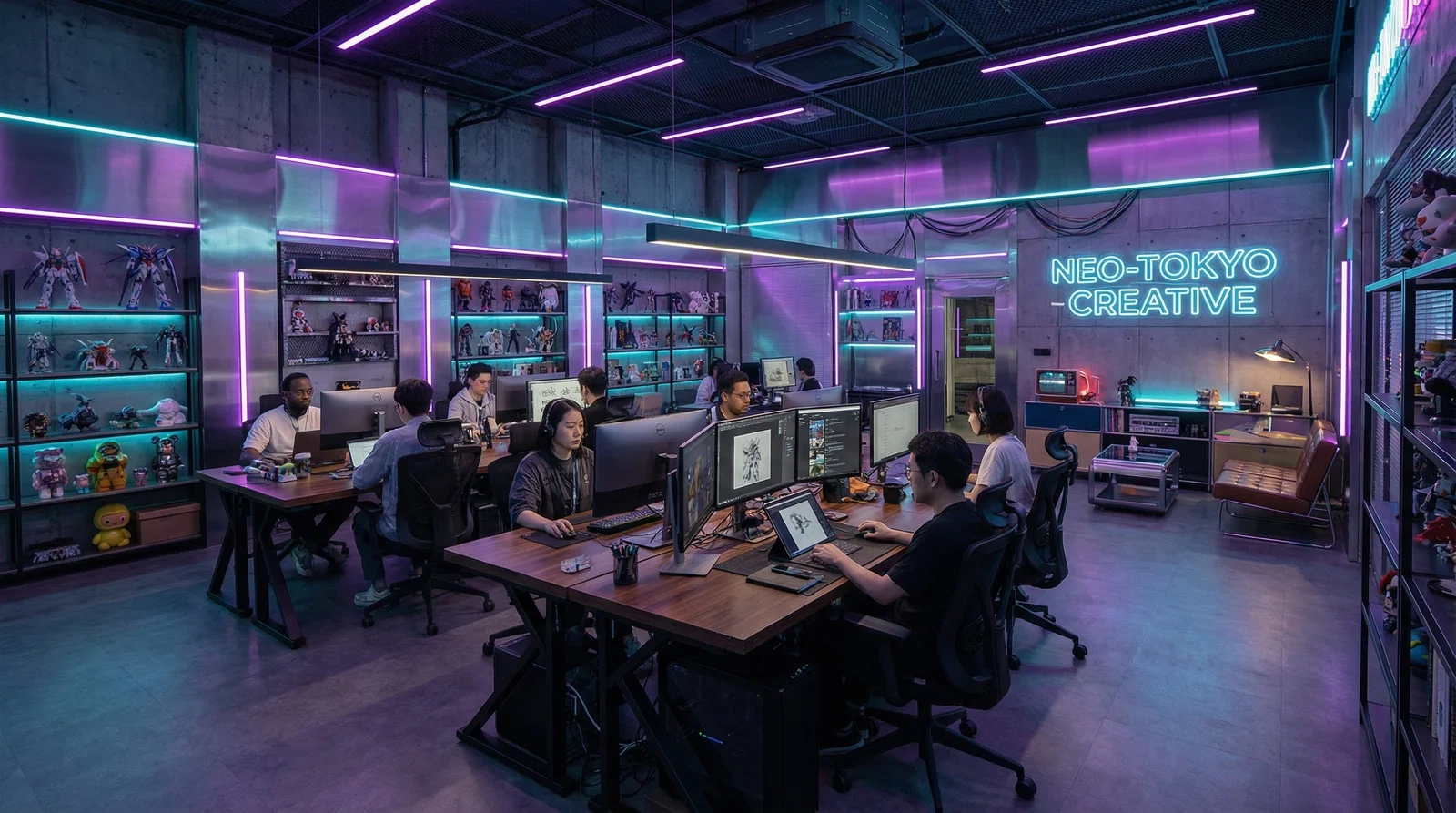 番茄社区团队赛博朋克风格创意办公室环境